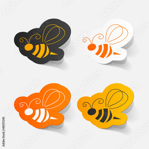 Realistic paper sticker: Bee