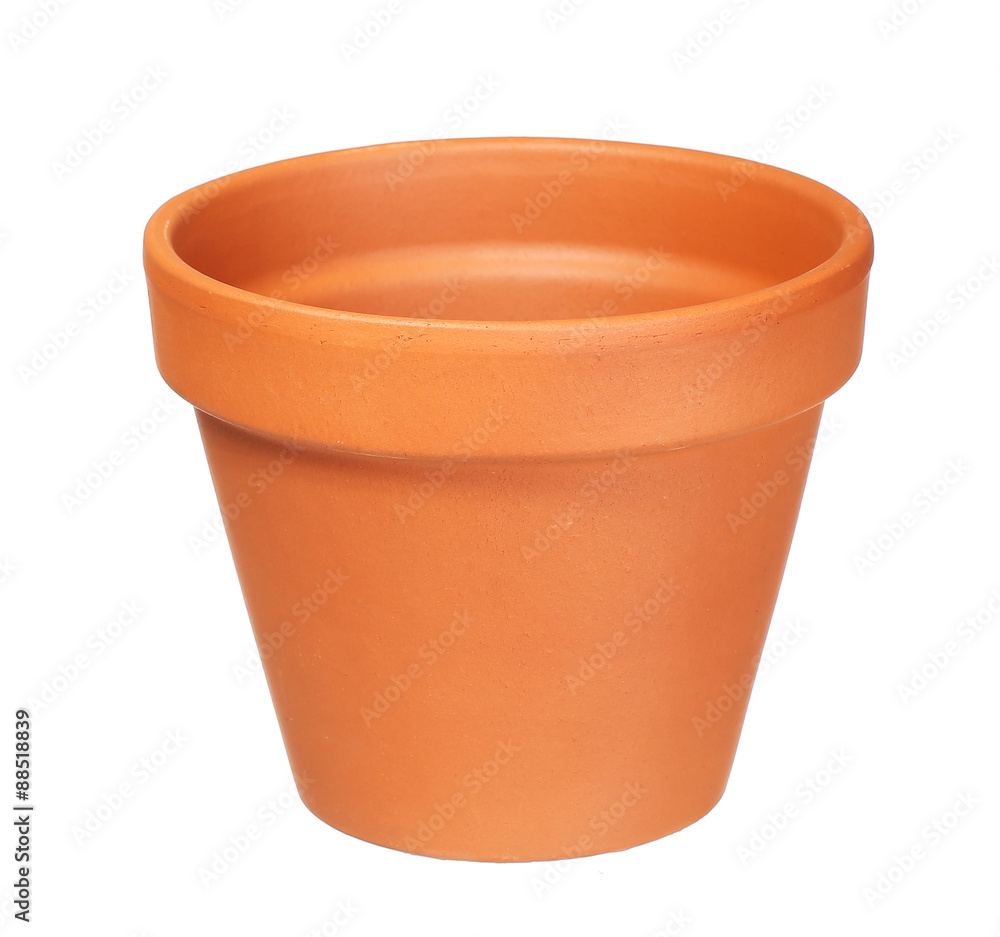 empty clay flower pot isolated on white background empty clay flower pot isolated on white background