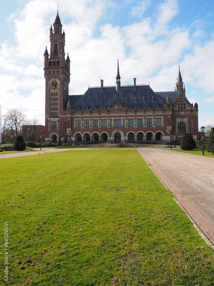 The Peace palace and front lawn, administrative building and library, home of the international court of justice, The Hague, Netherlands 2015
