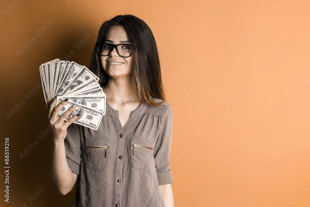 Beautiful girl with money in hand Beautiful girl with money in hand