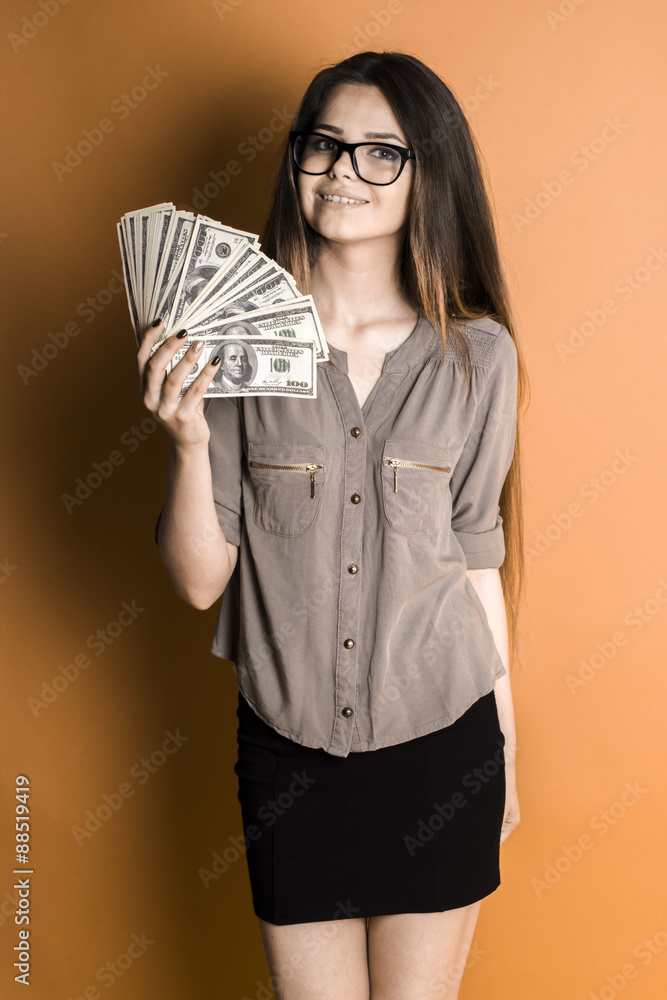 Beautiful girl with money in hand Beautiful girl with money in hand