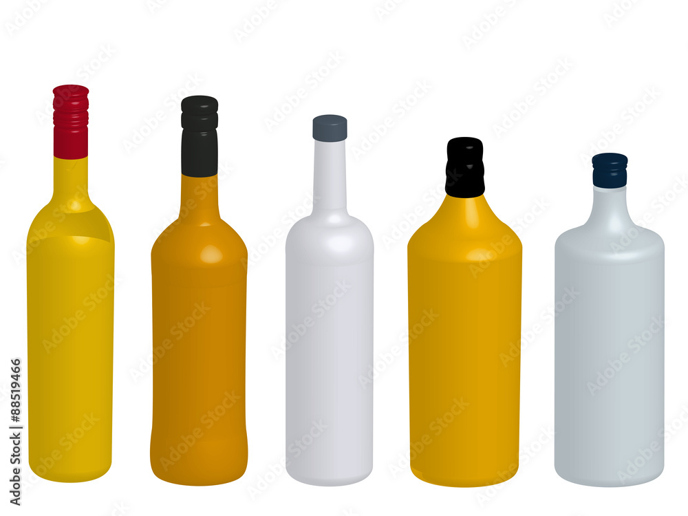Different Kinds of Spirits Bottles Without Labels 3D