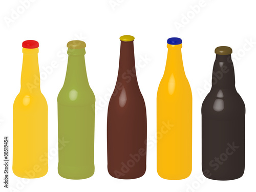 Different Kinds of Beer Bottles Without Labels 3D