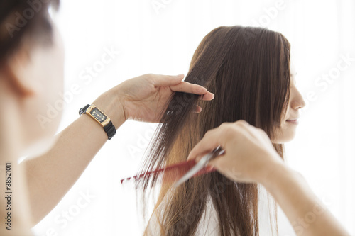 Women hair cut in a hair salon