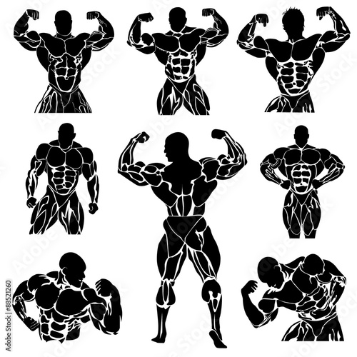 Bodybuilding, Powerlifting, vector, set