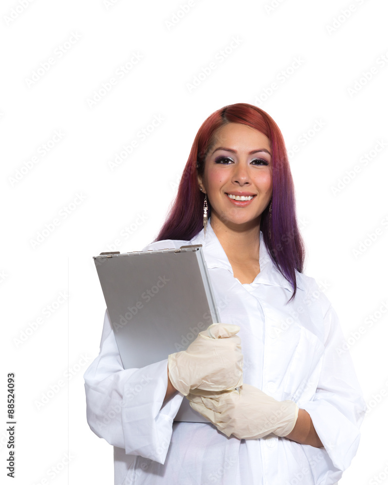 Female Wearing Lab Coat While Holding Clipboard Female Wearing Lab Coat While Holding Clipboard