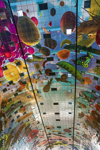 Interior of new Market Hall, Rotterdam, Netherlands. Ceiling