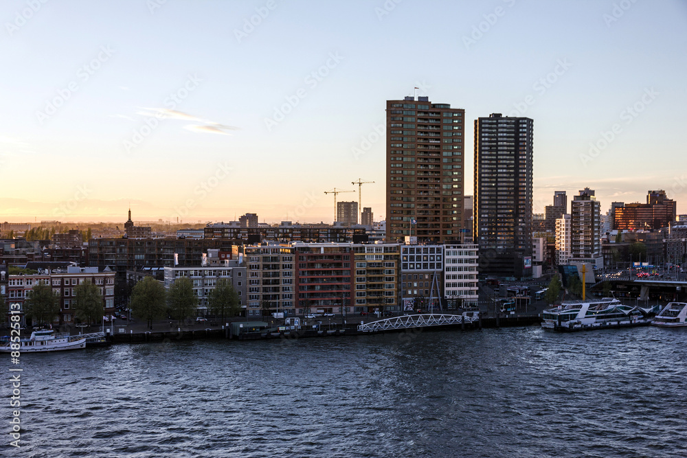 Rotterdam, Netherlands, seafront modern port buildings.
