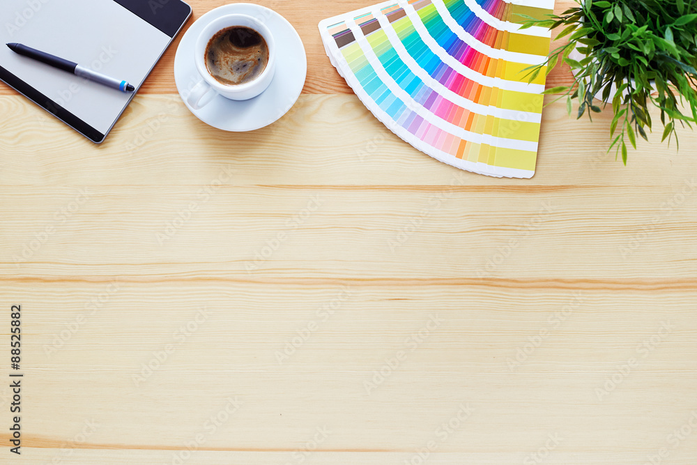 Top view of the table graphic designer Top view of the table graphic designer
