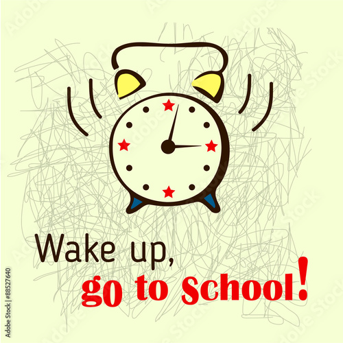 School background with ringing alarm-clock.