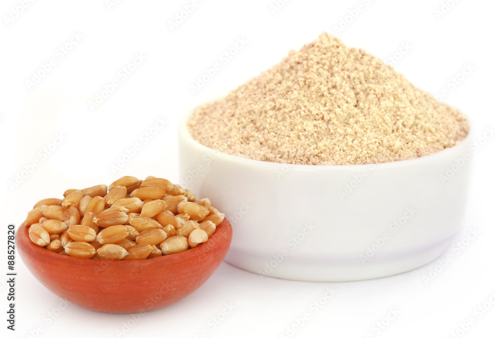 Fresh brown flour with wheat Fresh brown flour with wheat