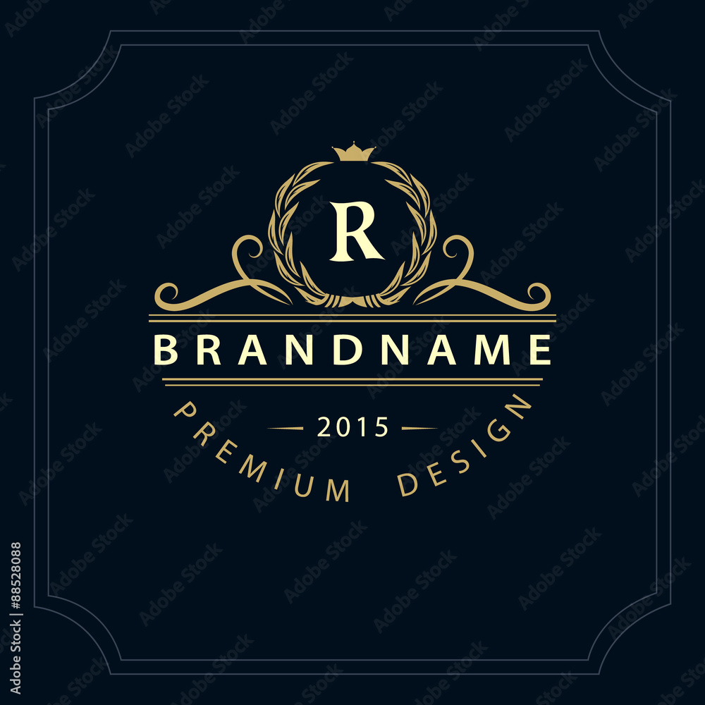 Obraz premium Monogram design elements, graceful template. Calligraphic elegant line art logo design. Letter emblem R for Royalty, business card, Boutique, Hotel, Restaurant, Cafe, Jewelry. Vector illustration