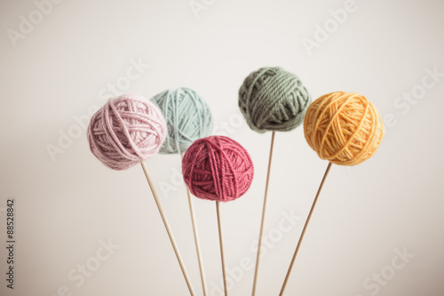 Close up of multicolor balls of yarn