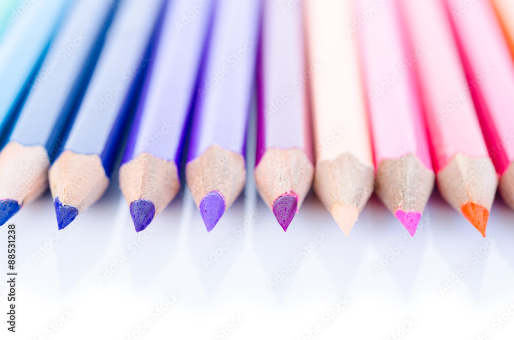 line of colored pencils with shadow. line of colored pencils with shadow.