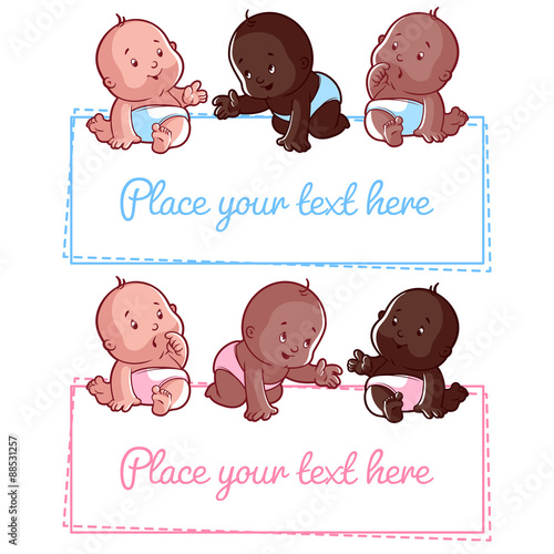 Cute little baby on a white background. Blank poster for your text entr