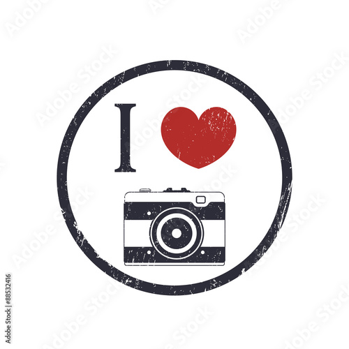 I love photography grunge color sign with retro camera, vector illustration, eps10, easy to edit