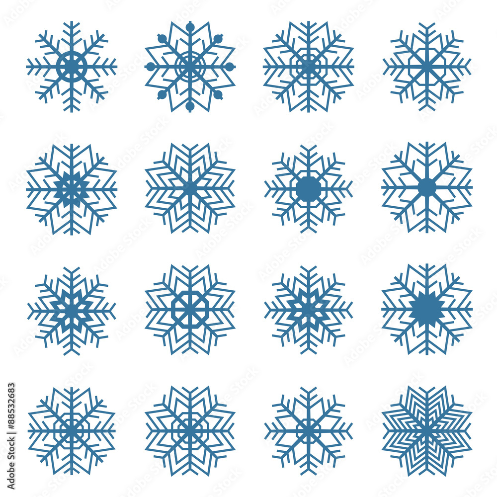 Fototapeta premium Set of snowflakes, vector illustration.