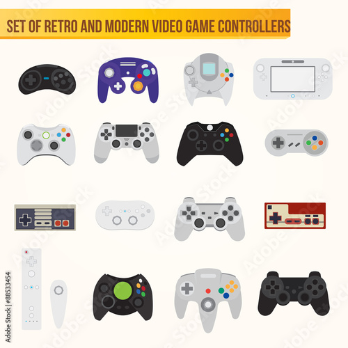Set of flat vector video game controllers