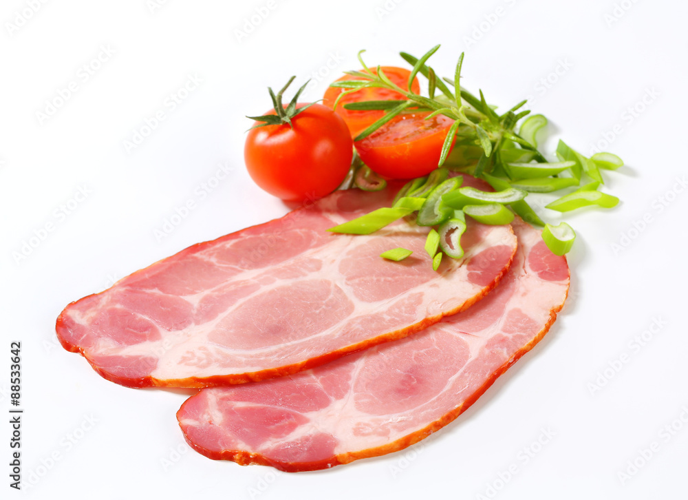 Slices of smoked pork neck