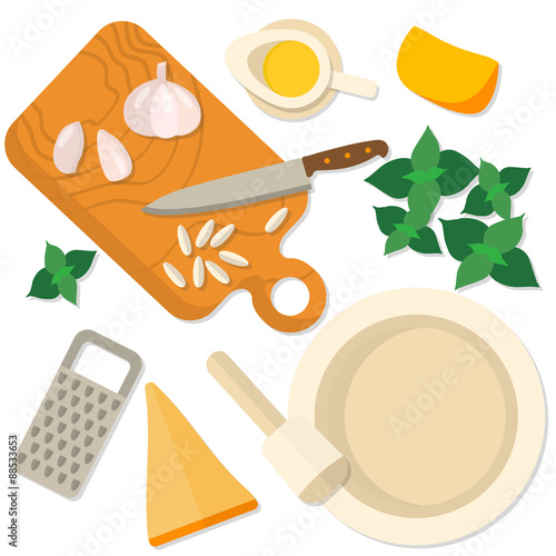 Flat design square banner of Italian traditional cuisine
