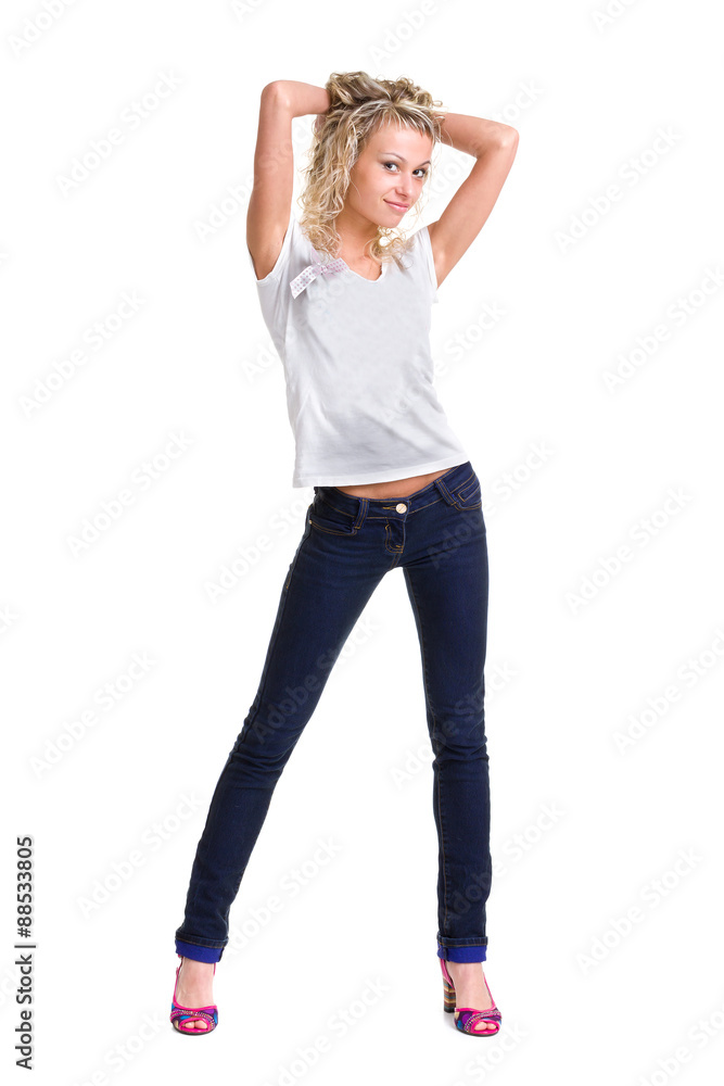 young woman standing full body in jeans wear young woman standing full body in jeans wear