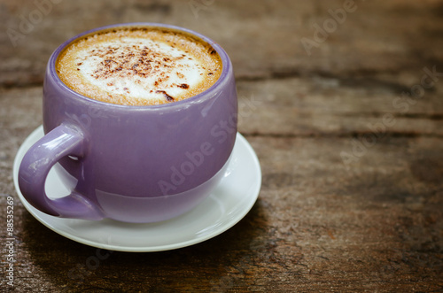 Fototapeta Naklejka Na Ścianę i Meble -  Cup of Hot Cappuccino Coffee On Relaxing Time.