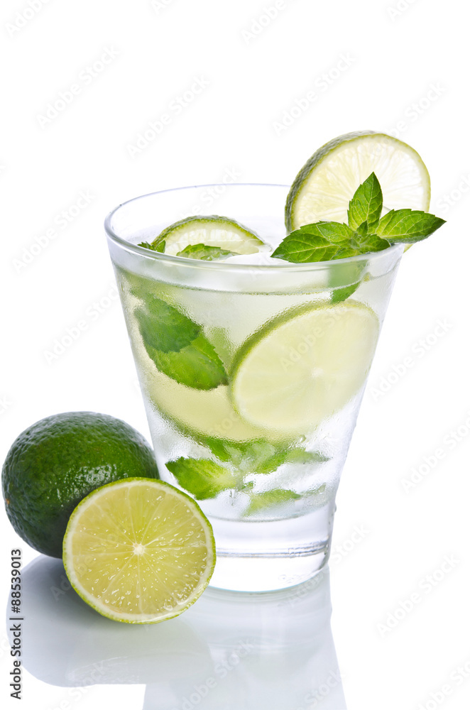 Mohito mojito drink with ice mint and lime Mohito mojito drink with ice mint and lime