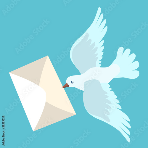 White carrier pigeon brings a letter