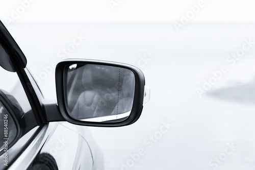 The side mirror of a car