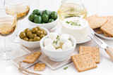 soft cheeses, crackers and pickles