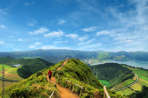 Walking path leading to a view on the lakes of Sete Cidades  photo