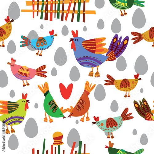 Seamless pattern with cute chickens.