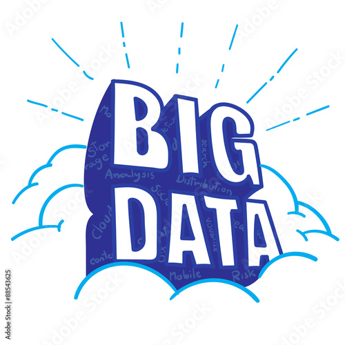Vector : BIG DATA word on cloud with big data feature word insid