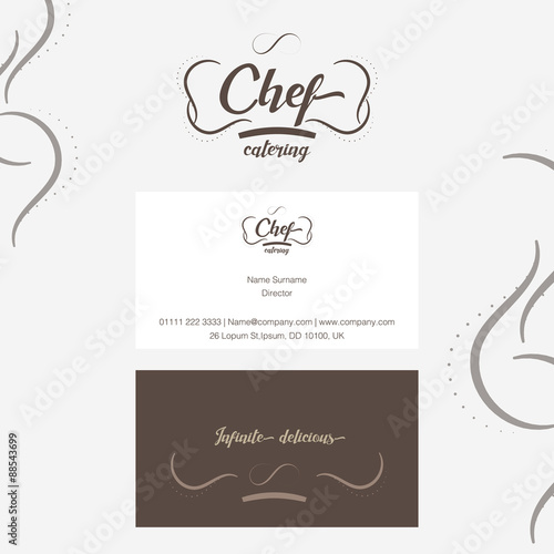 Vector : Chef catering Logo with business card in line ornament