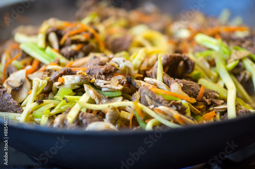 Traditional asian beef meat with vegetables
