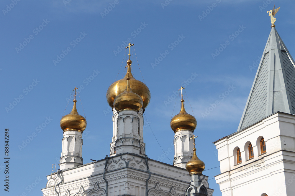 Holy Trinity monastery St. Stefanie against the sky with clouds,Russia, Perm
