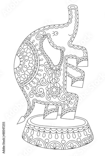 black and white line art illustration of circus theme - elephant