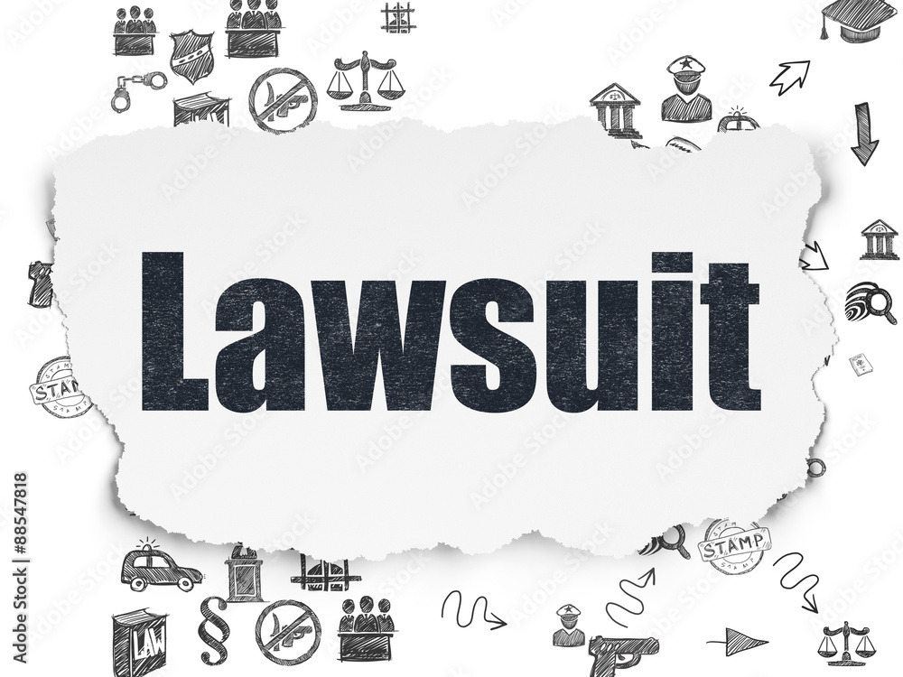 Law concept: Lawsuit on Torn Paper background Law concept: Lawsuit on Torn Paper background