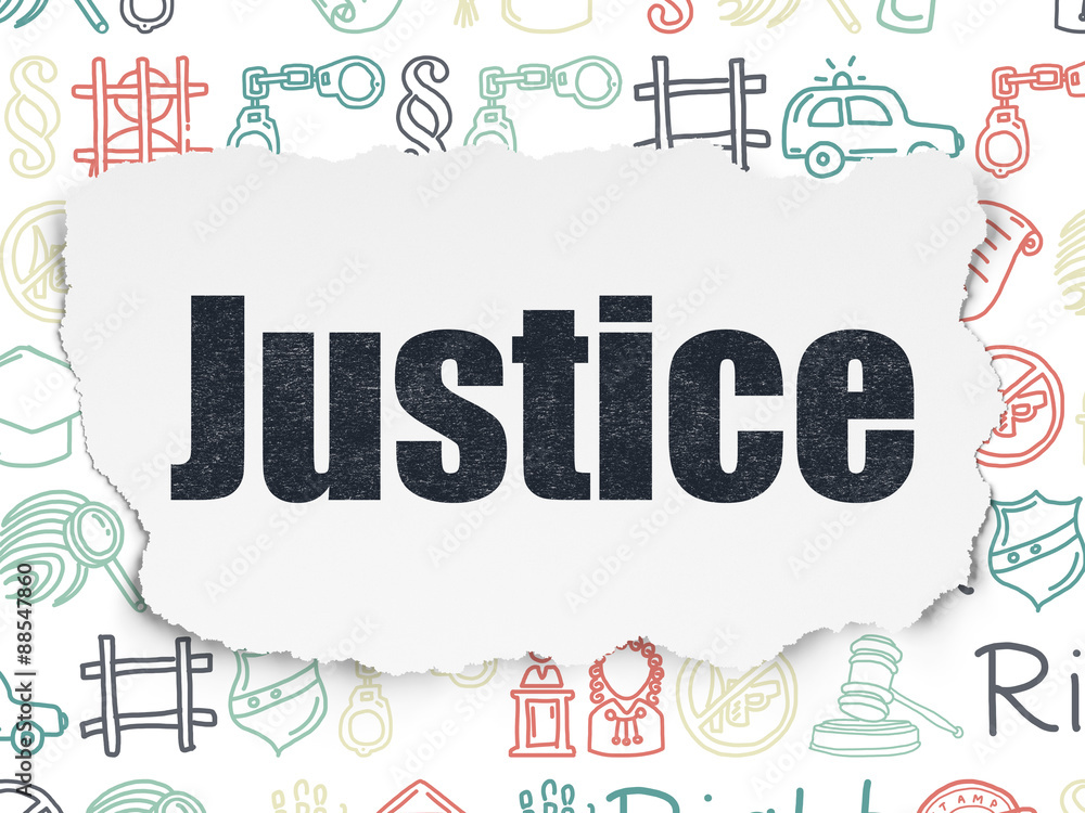 Law concept: Justice on Torn Paper background