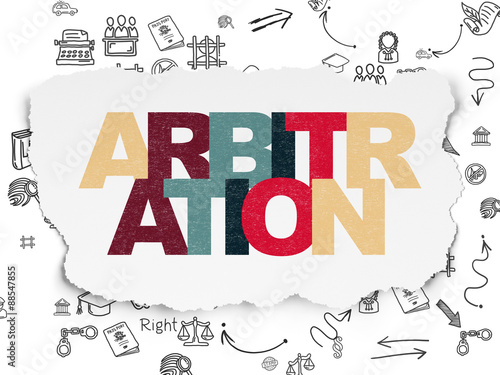 Law concept  Arbitration on Torn Paper background