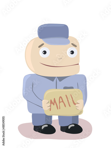 illustration of funny mailman with letters on a white background