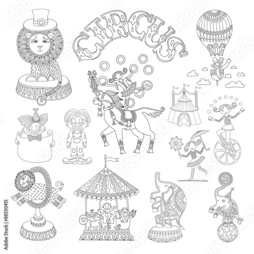 black and white line art drawings collection of circus theme