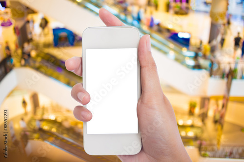 Photo blank. Women hand holding blank mobile smart phone in the