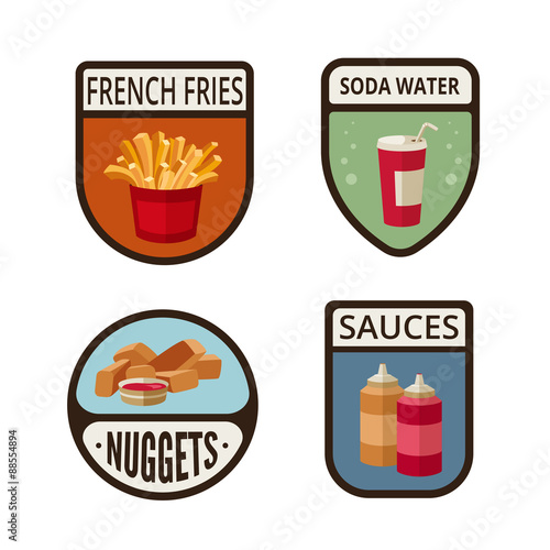 Fast Food flat labels design vector logo templates icons. ..Fast