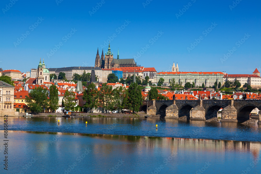 View over the RiverVltava with Charles Bridge and the Cathedral