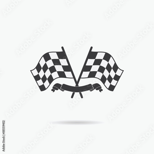 Flag icon. Checkered or racing flags and finish ribbon. Sport auto, speed and success, competition and winner, race rally, vector illustration