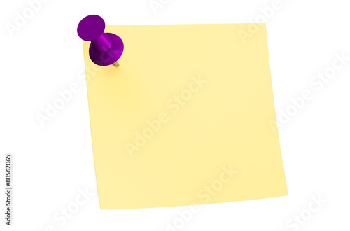 purple push pin with blank sticky note