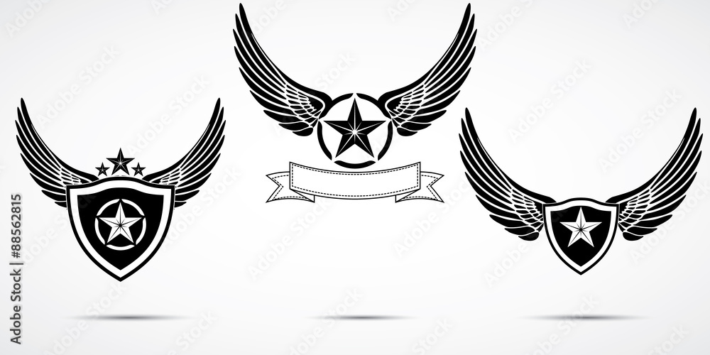 Naklejka Wing abstract emblem set, logo template, badge label, icon, tattoo design