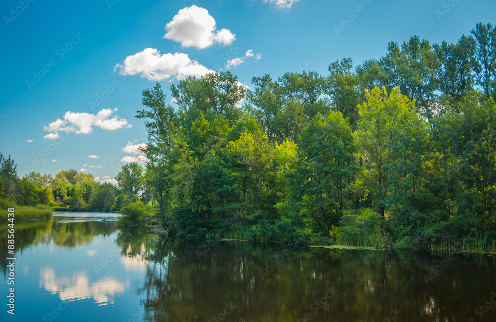 Sunny day on a calm river in summer Sunny day on a calm river in summer