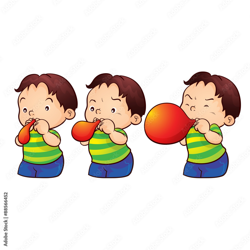 cute boy cartoon blow up balloon three step Stock Vector Adobe Stock